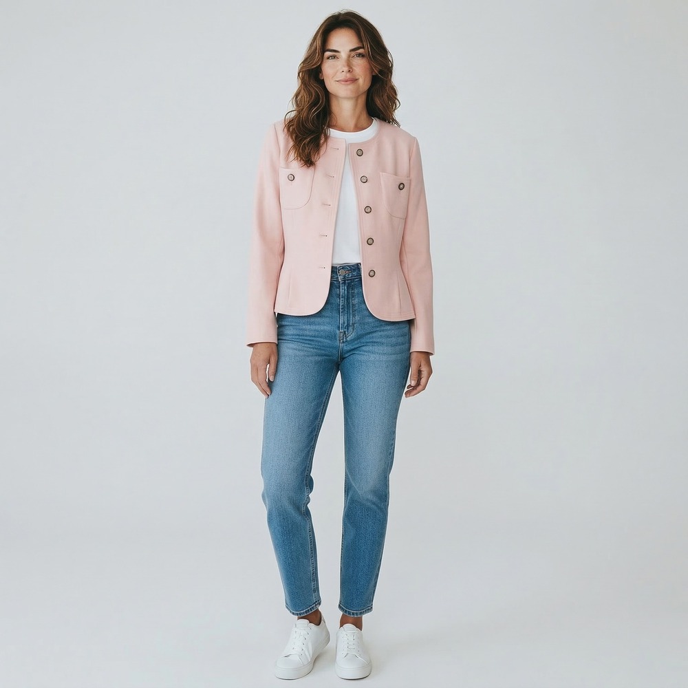 Fendi 365 Vintage Pink Crepe Button Front Collarless Jacket Made in Italy